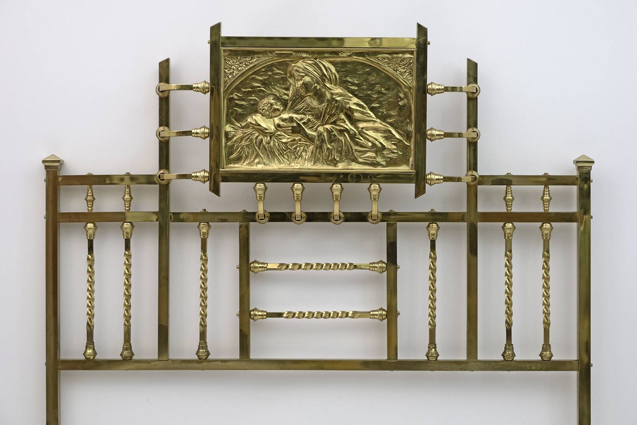Art Nouveau Italian Brass Double Bed, Early 1900s
