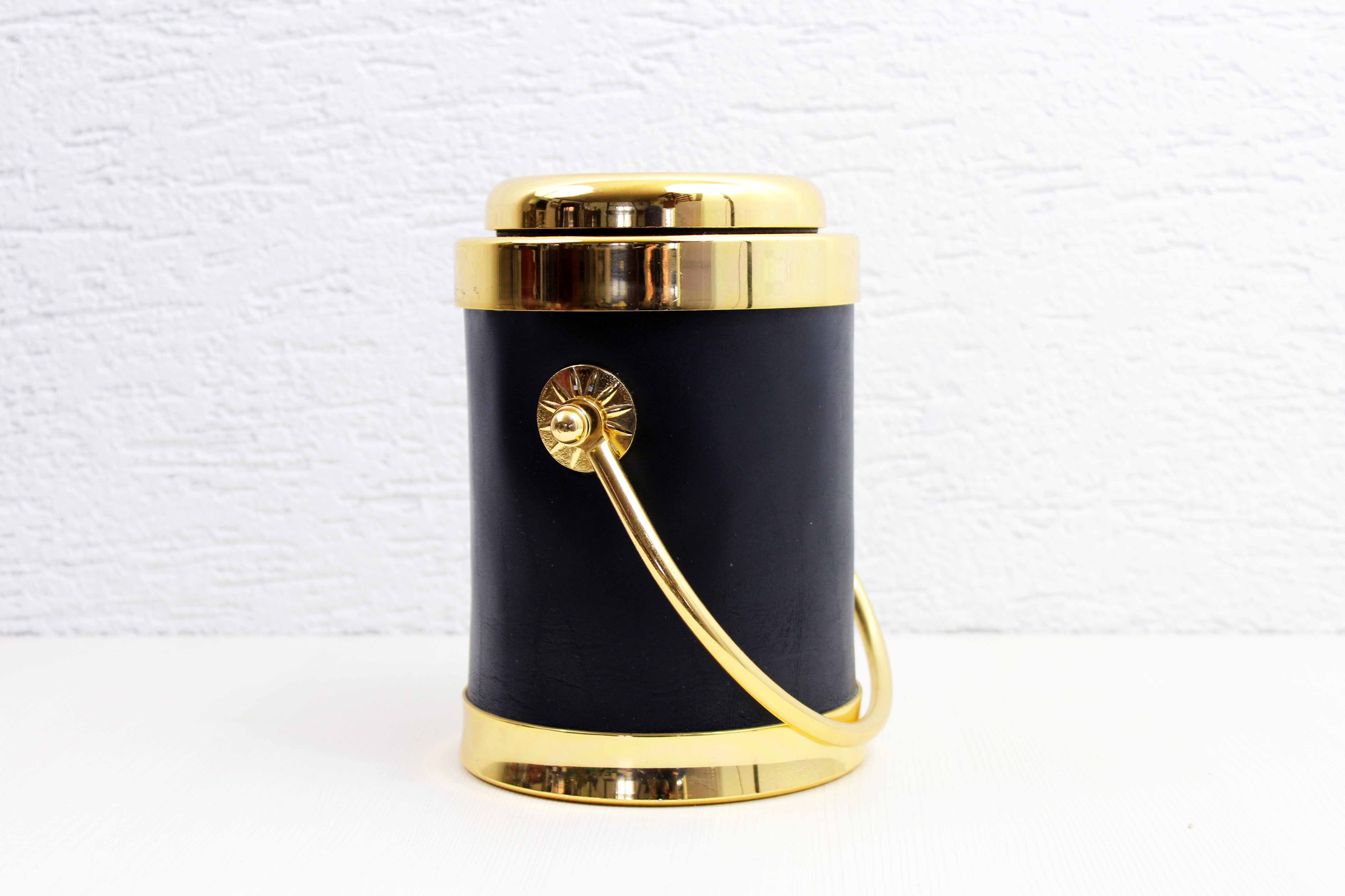 Vintage leather and brass ice bucket