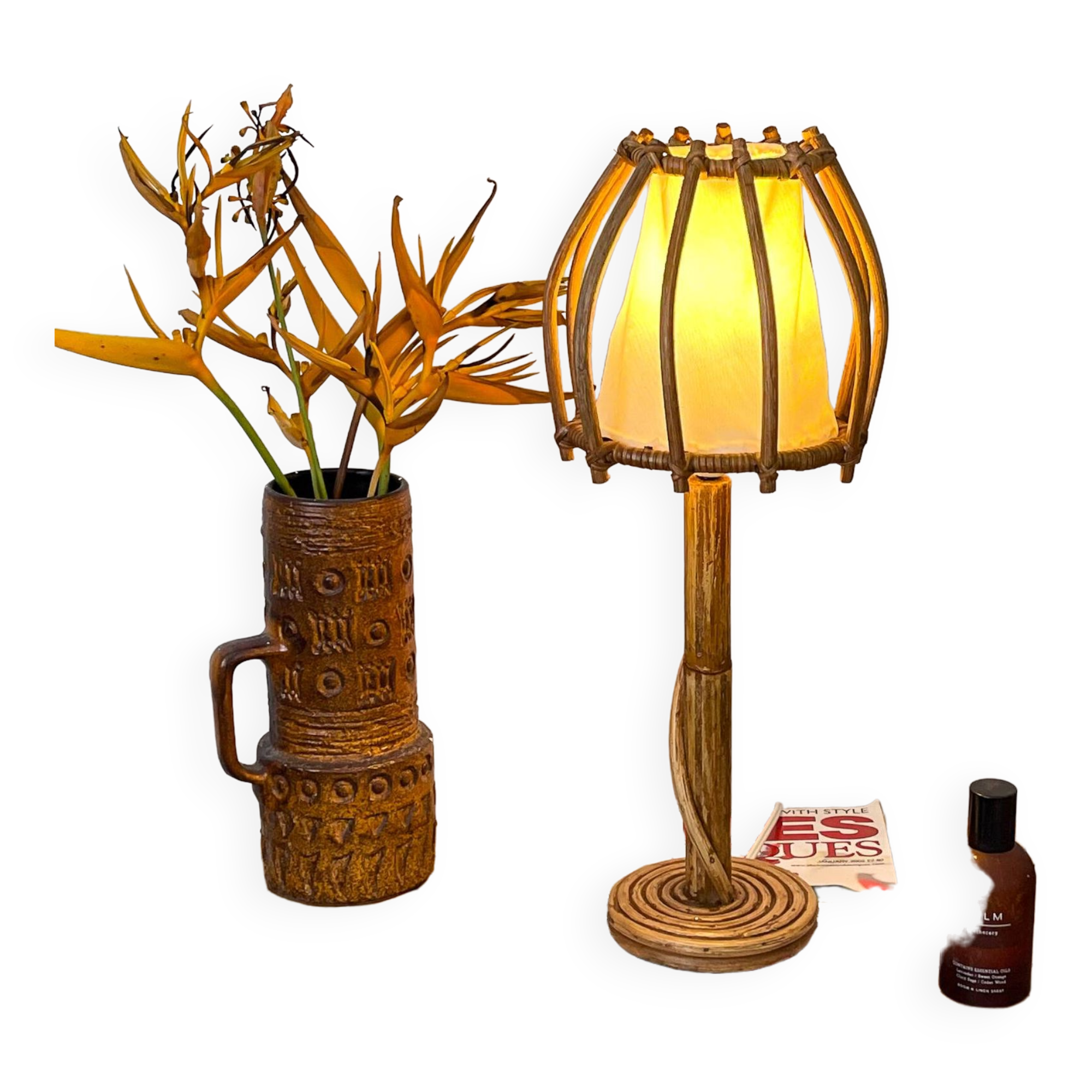 Lampe de table en roseau crayon moderne du milieu du siècle