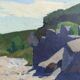 Mid-Century Modern "Outcrop" Swedish Landscape Oil Painting, Framed