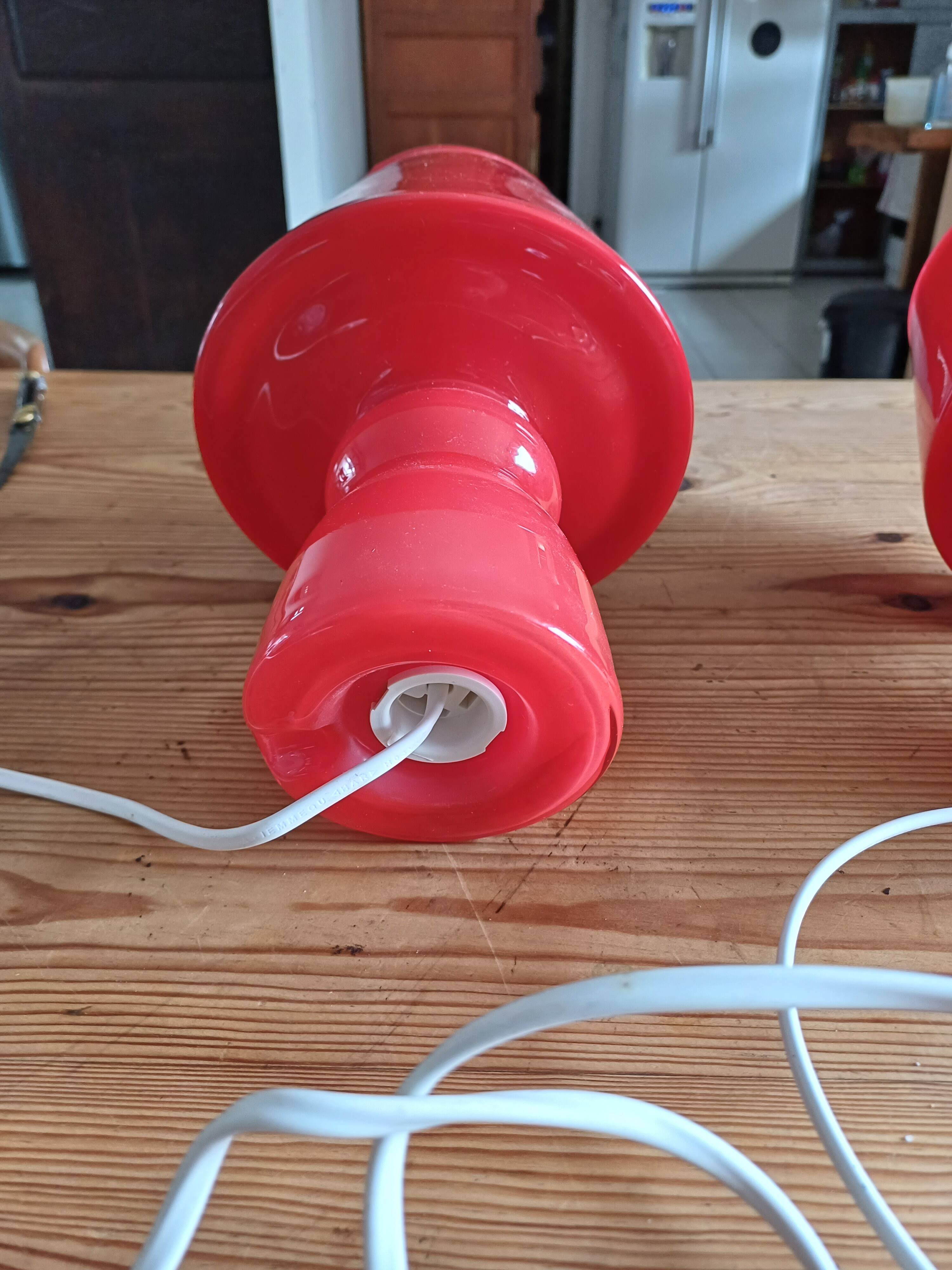 Pair of Vintage Red Opaline Lamps