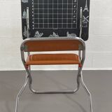 Vintage folding school desk with faux leather seat
