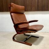 Scandinavian leather lounge chair by Elsa & Nordahl Solheim for Rybo Rykken, 1960s