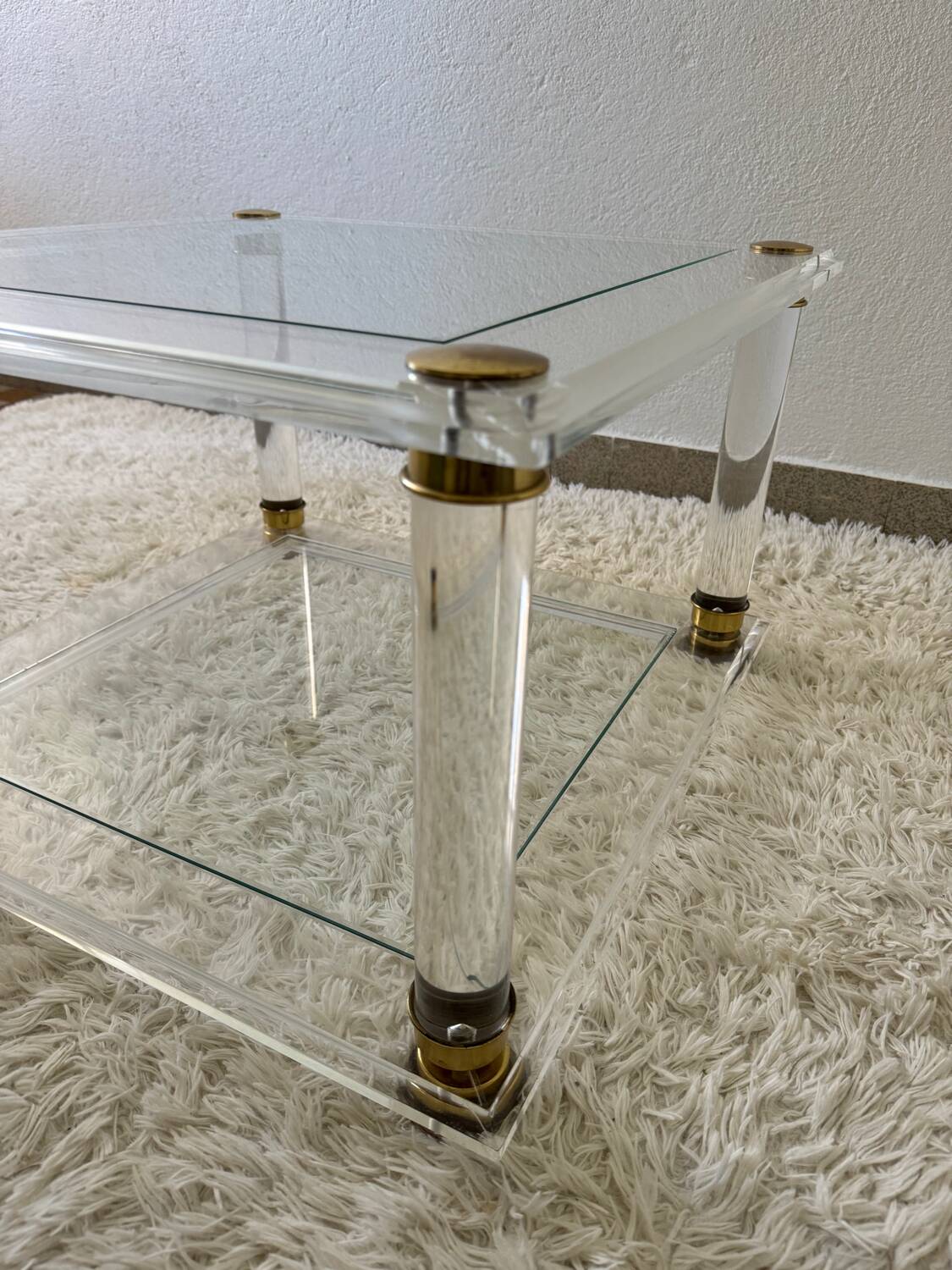 70s brass plexi coffee table