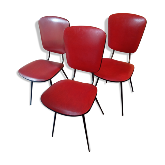 Chaises vintage skaï rouge