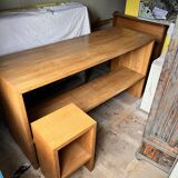 Office set, console and 2 stools in solid oak.