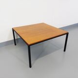 Vintage modernist square coffee table in teak and black metal from the 60s