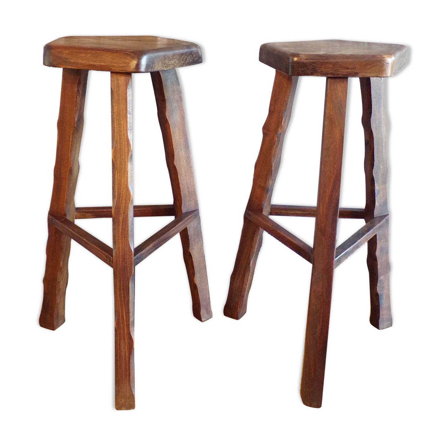 Pair of brutalist high stools in elm
