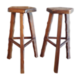 Pair of brutalist high stools in elm