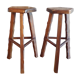 Pair of brutalist high stools in elm
