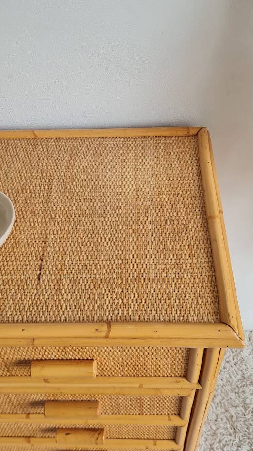 Vintage rattan chest of drawers from the 1970s.