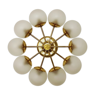 Mid Century Modern brass and glass Sputnik chandelier by Kaiser Leuchten
