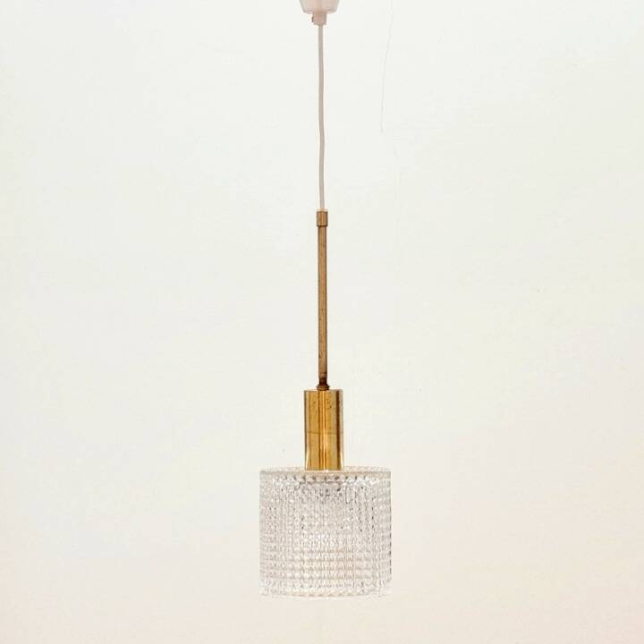 Mid-Century Scandinavian Crystal Glass & Brass Ceiling Light by Fagerlund