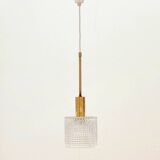 Mid-Century Scandinavian Crystal Glass & Brass Ceiling Light by Fagerlund