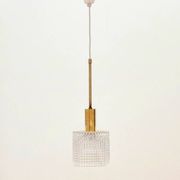 Mid-Century Scandinavian Crystal Glass & Brass Ceiling Light by Fagerlund