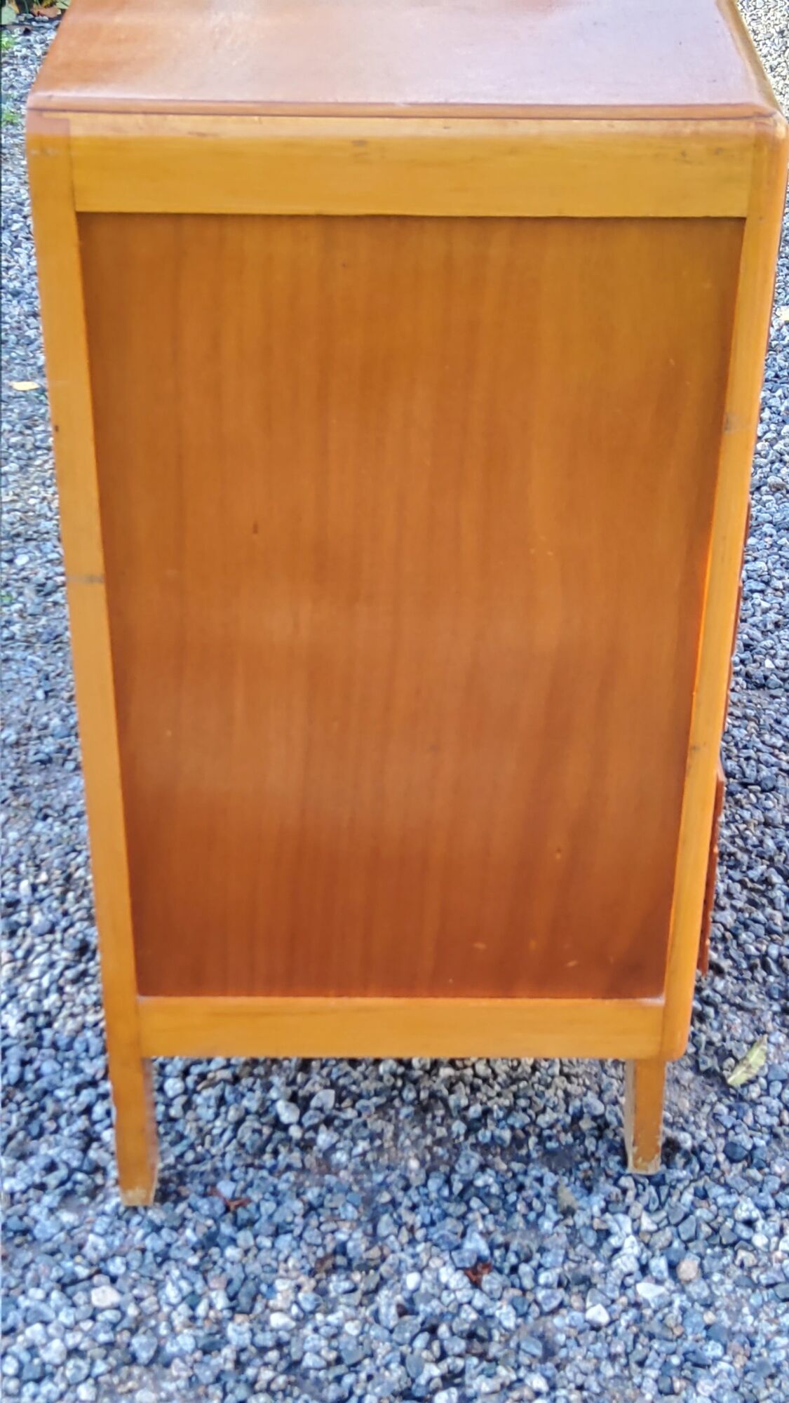 Vintage chest of drawers from the 50s in blond and gold beech 3 drawers feet compass