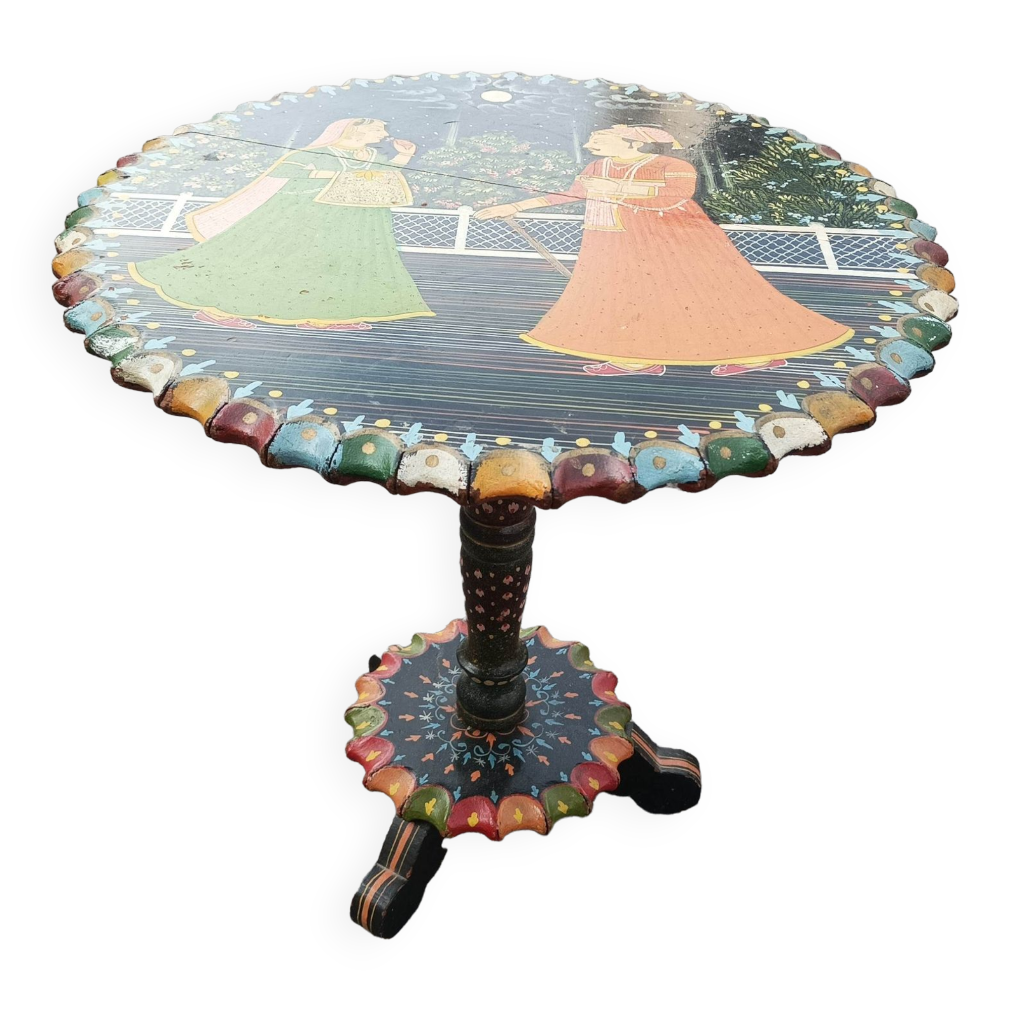 Wooden gueridon indian painting
