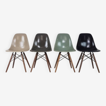 Eames Herman Miller DSW side chairs in light greige / elephant grey / seafoam green / black