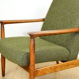 GFM-64 armchair, design by Edmund Homa from the 60s, olive green boucle - 2 pieces available