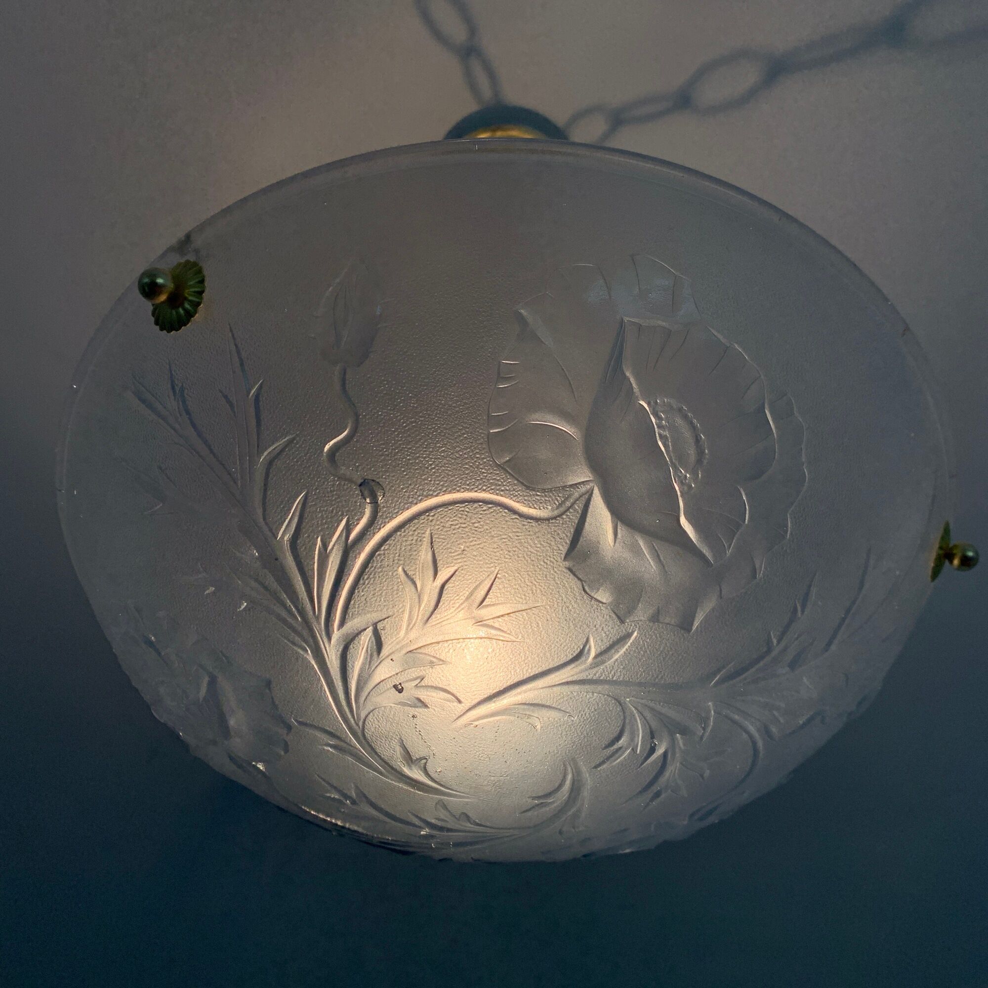 Art Deco vasque in glass pressed blue floral decoration France 1930