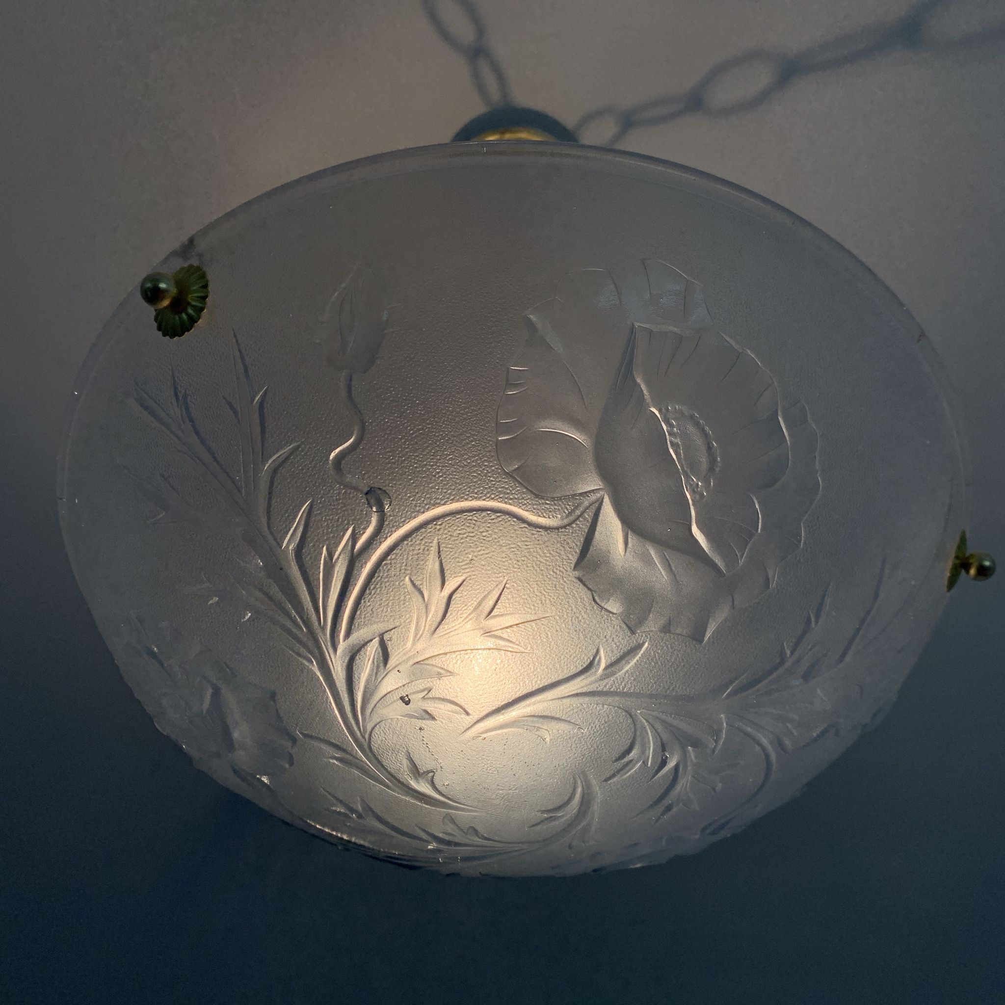 Art Deco vasque in glass pressed blue floral decoration France 1930