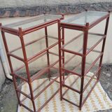 Rattan shelf with 5 clear glass shelves