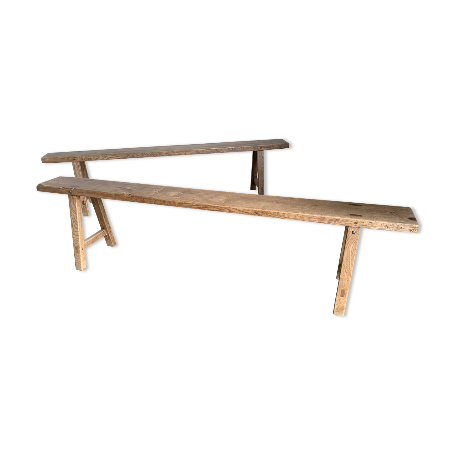 Duo of oak farm benches