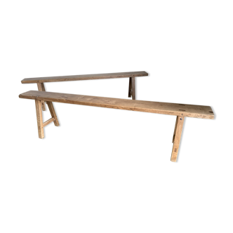 Duo of oak farm benches