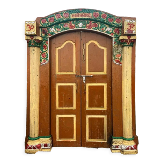 Old Indian door in aged teak, original piece and patina.