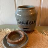 Enameled stoneware pot signed