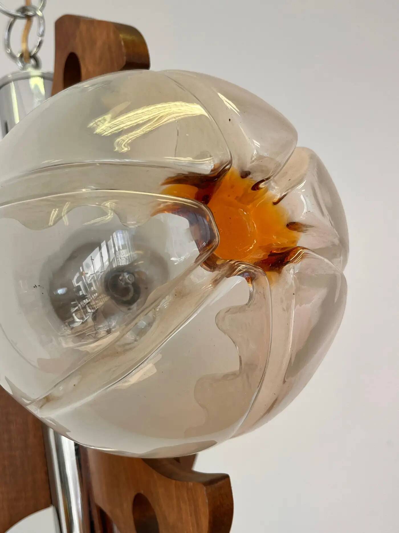Pendentif / lustre en bois et en verre d'art de Murano - Italie, années 1970