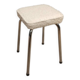 Tabouret en tissu bouclette et métal chromé, restauré