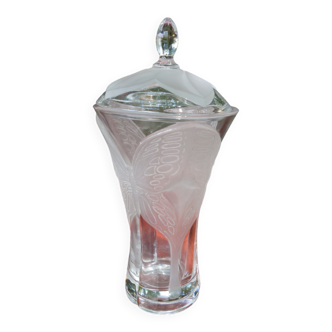 Jar in frosted glass with butterfly decoration in the taste Lalique XX th century