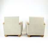 Set Of Two Art Deco Armchairs In Walnut And Fabric, Czechoslovakia 1930s