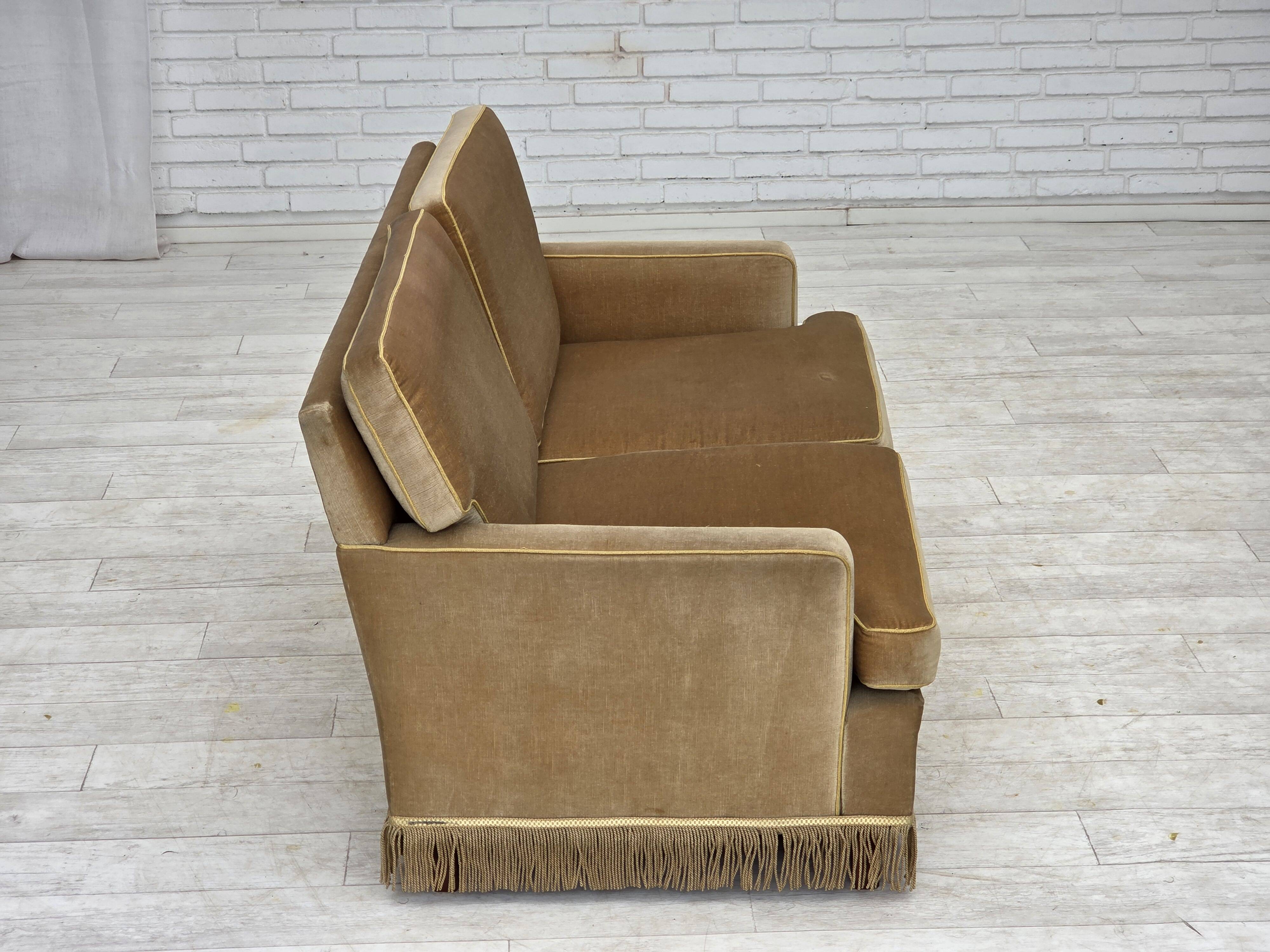 1970s, Danish 2-seater sofa, honey yellow furniture velour.