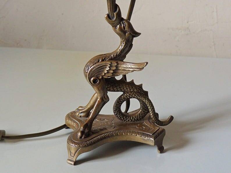 Vintage Brass Dragon Griffin Table Lamp: Mid-Century Modern Lighting