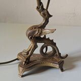 Vintage Brass Dragon Griffin Table Lamp: Mid-Century Modern Lighting