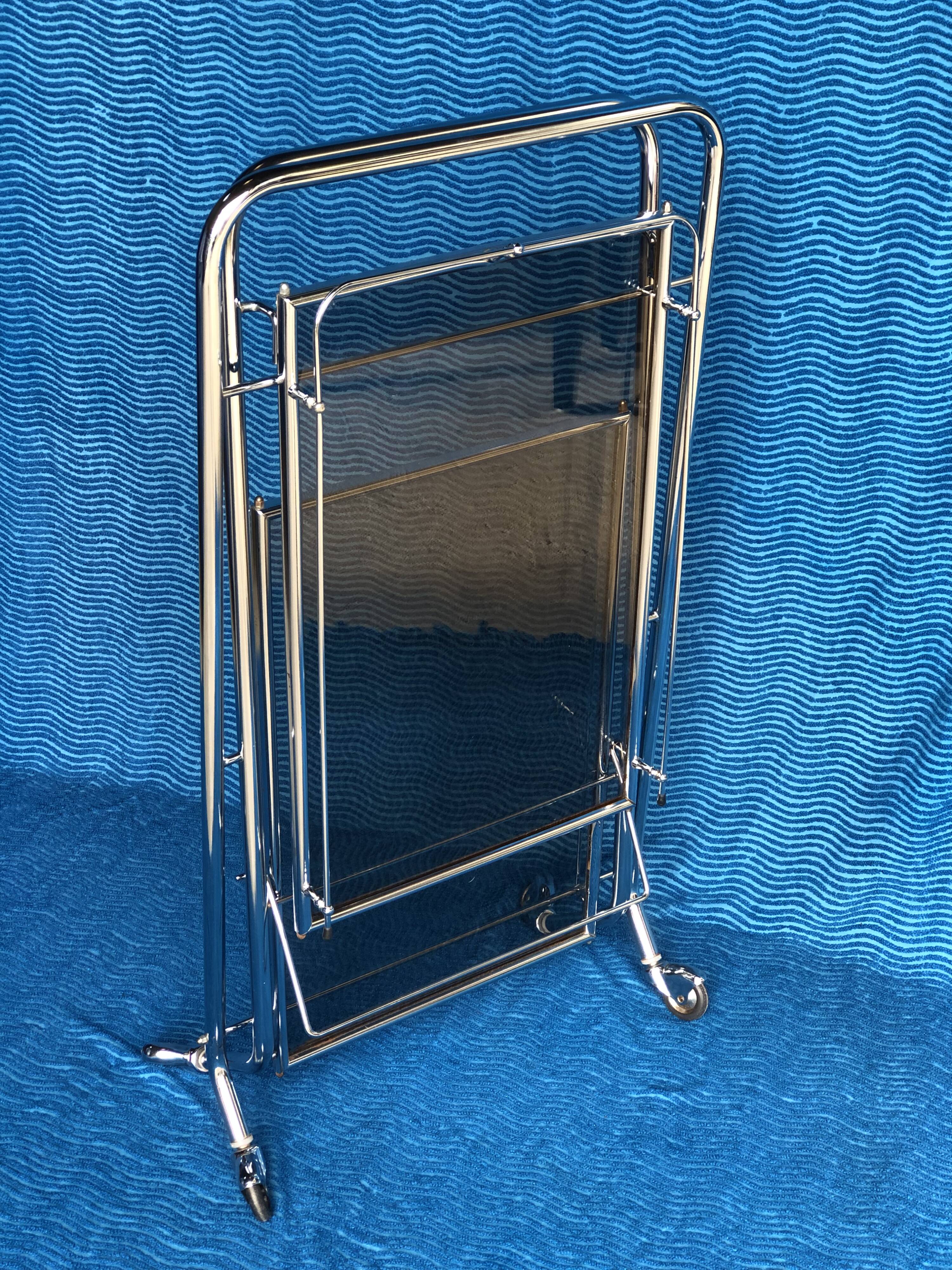 1970 folding server on wheels smoked glass