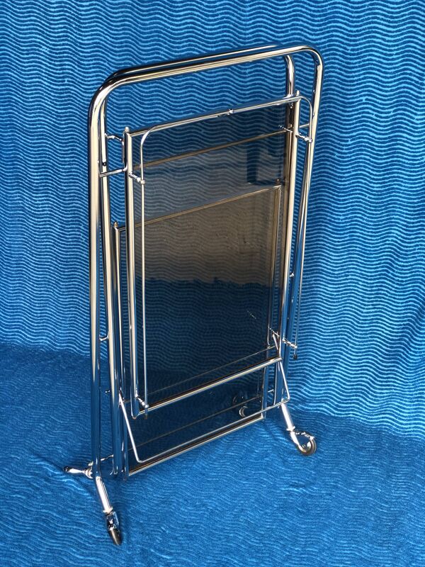 Desserte 1970 pliante a roulettes verre fume