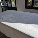 Large antique linen embroidered damass tablecloth + 12 large towels