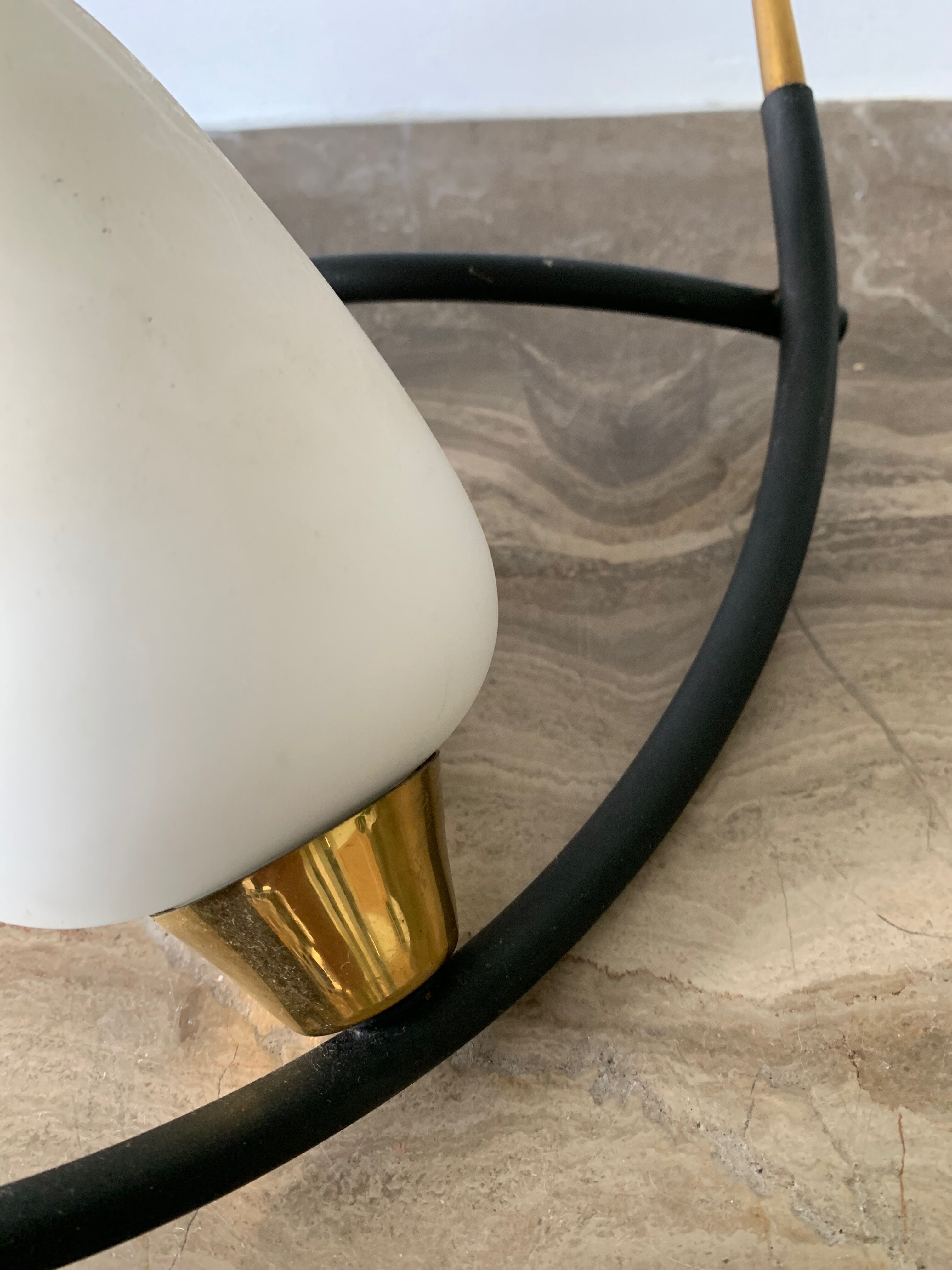 Opaline brass symmetrical and black horn-shaped laqué tube sconces