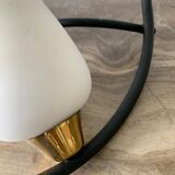 Opaline brass symmetrical and black horn-shaped laqué tube sconces