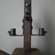 Candle holder wood wrought iron folk art decoration brutalist handmade countryside candlestick candelabra