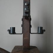 Candle holder wood wrought iron folk art decoration brutalist handmade countryside candlestick candelabra