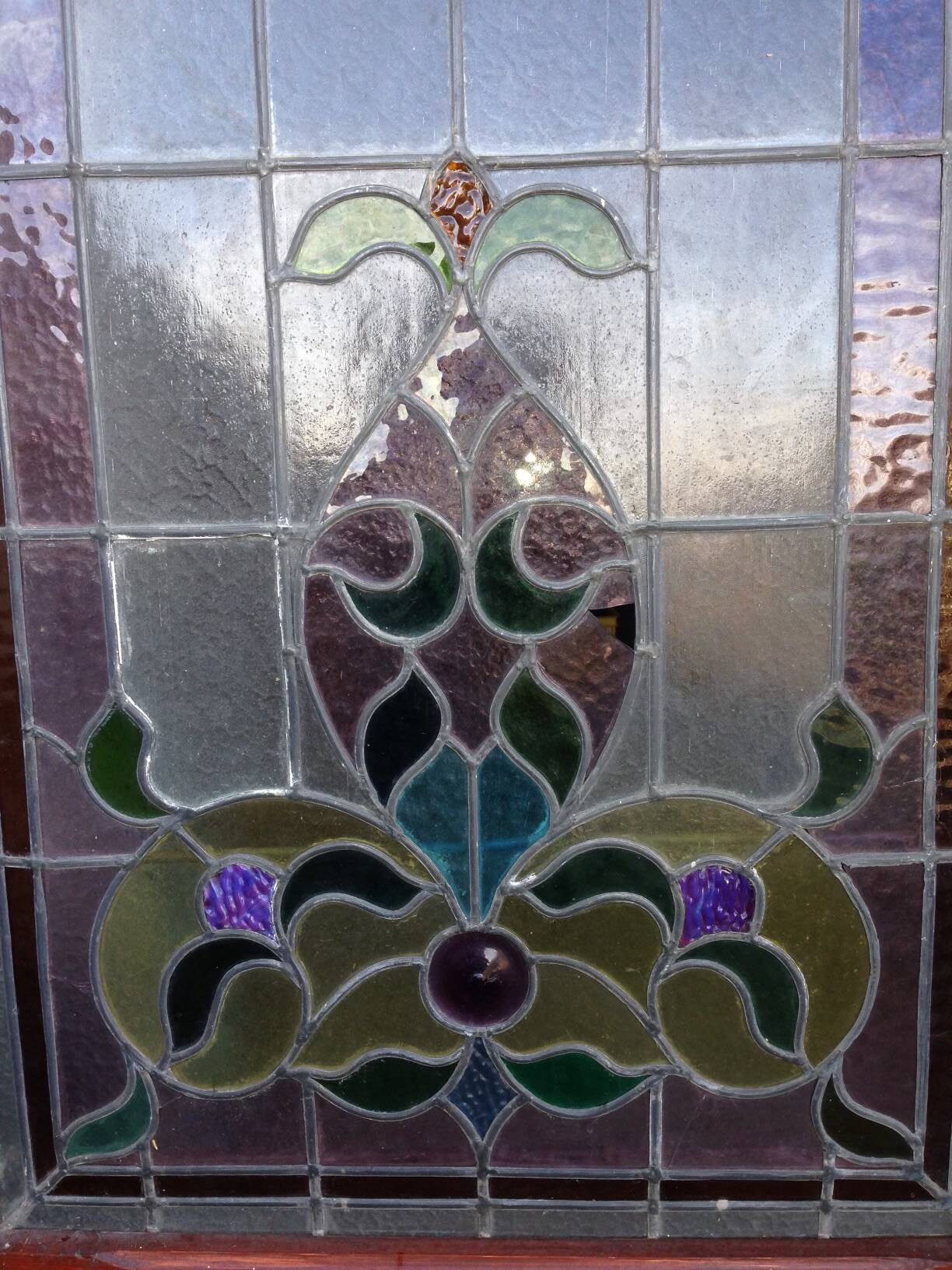 Portes de magasin fin XIXem, devanture de mercerie avec vitraux Art Nouveau