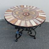 round tiled coffee table with wrought iron legs restored 1970
