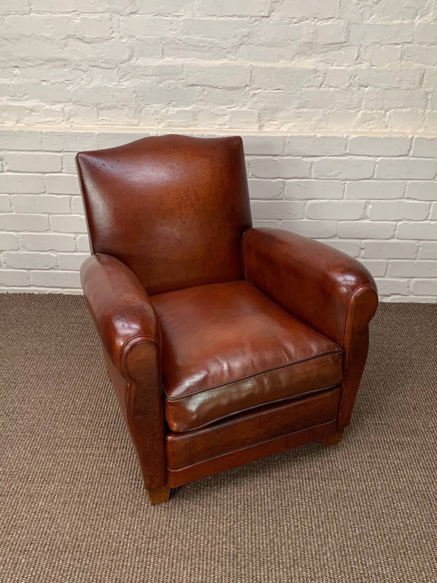 A Beautiful French Leather Club Chair, Moustache Model Circa 1950's