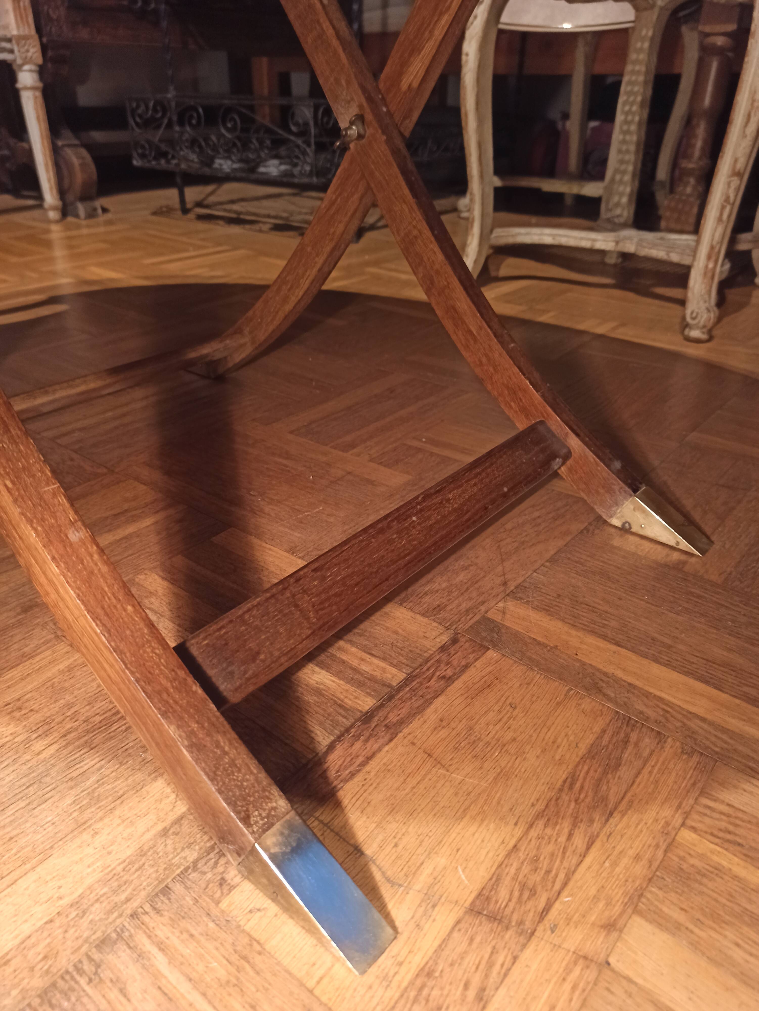 Folding coffee table type Butler marine boat wood and brass mahogany