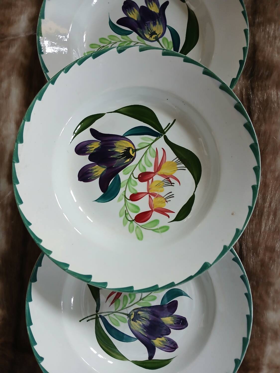 3 antique deep plates from St Amand and Hamage