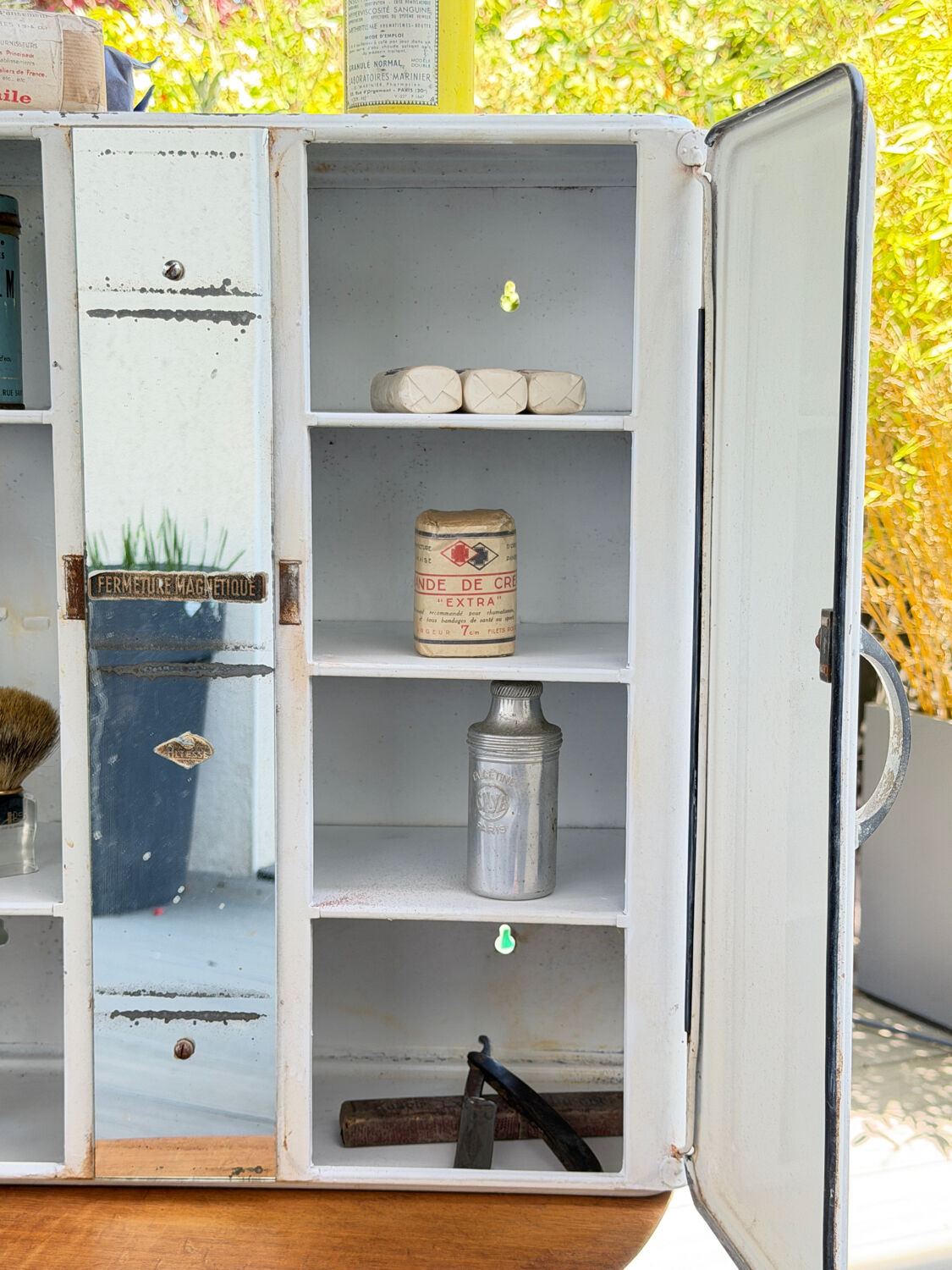Vintage white metal medicine cabinet